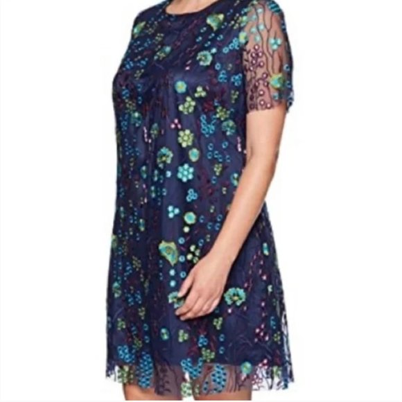 Tahari ASL Mesh Floral Embroidered Shift Dress sz S? - Picture 2 of 9